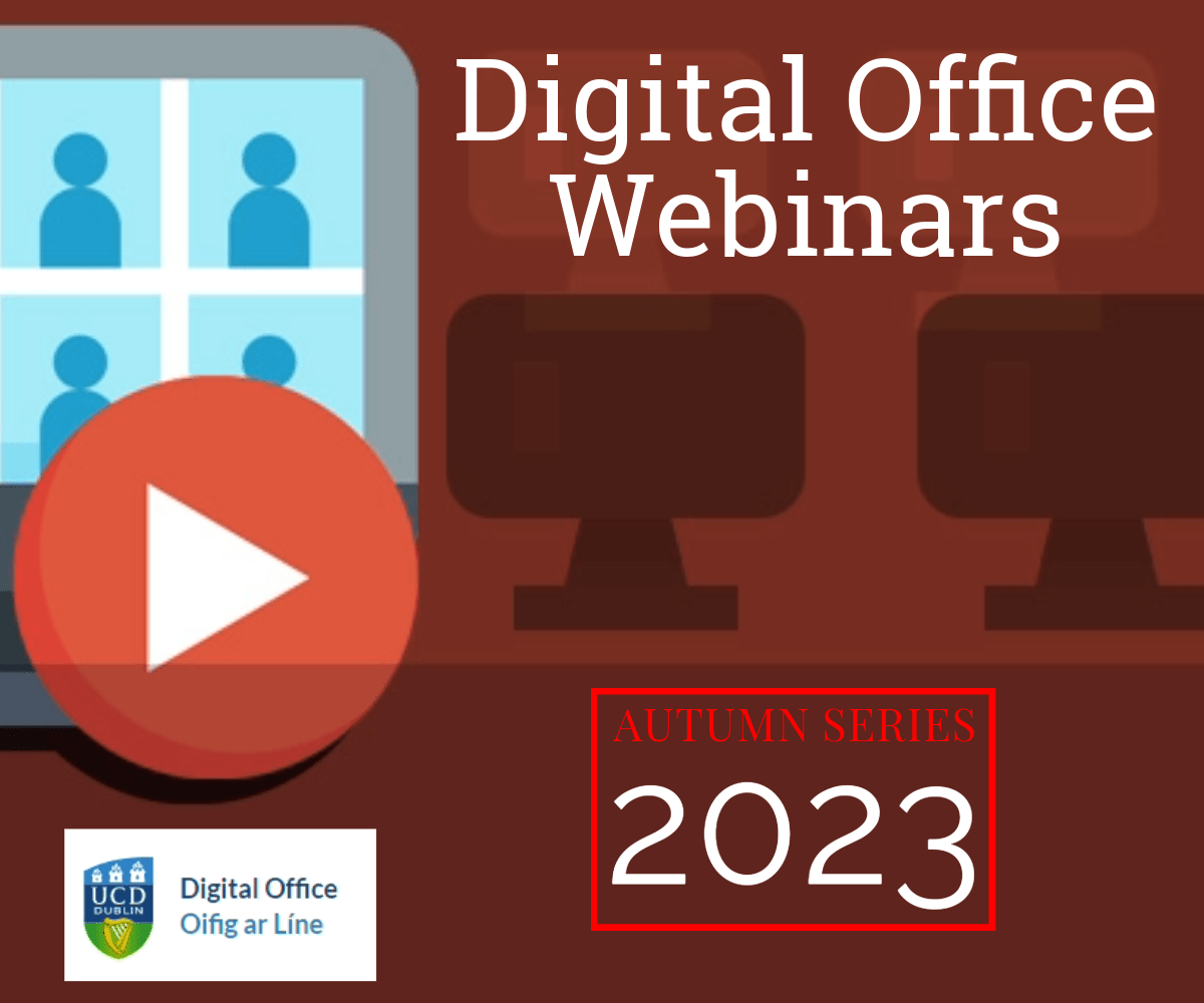 Digital Office Webinars Autumn Series 2023 in white text on a red background with graphic screens and a blue computer screen to the left with a red play button. The Digital Office logo to the bottom left.